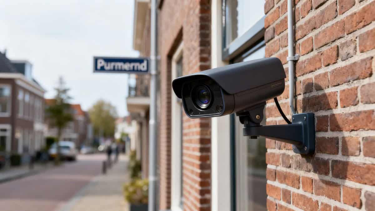 Beveiligingscamera op een gebouw in Purmerend